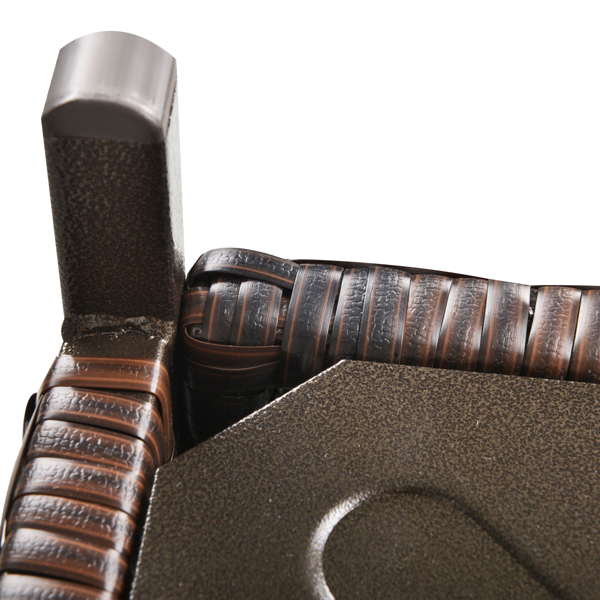 Kozy Rattan Garden Coffee Table, 55.5 cm Square Wicker Patio Side Coffee Table with 4 cm Umbrella Hole, Metal Bottom and Slatted Top for Outdoor, Balcony, Brown