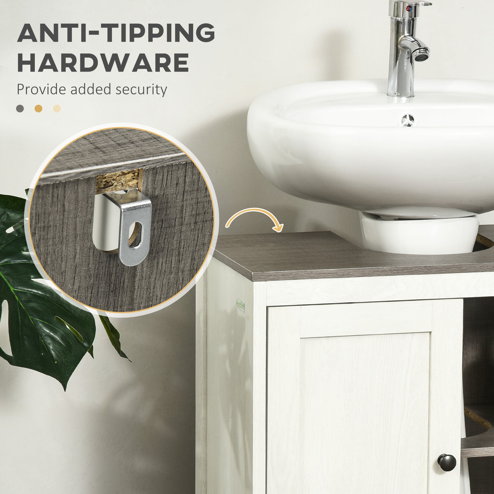 Kozy Modern Bathroom Sink Cabinet, Floor Standing Under Sink Cabinet, Freestanding Storage Cupboard with Adjustable Shelf, Double Doors, Antique White