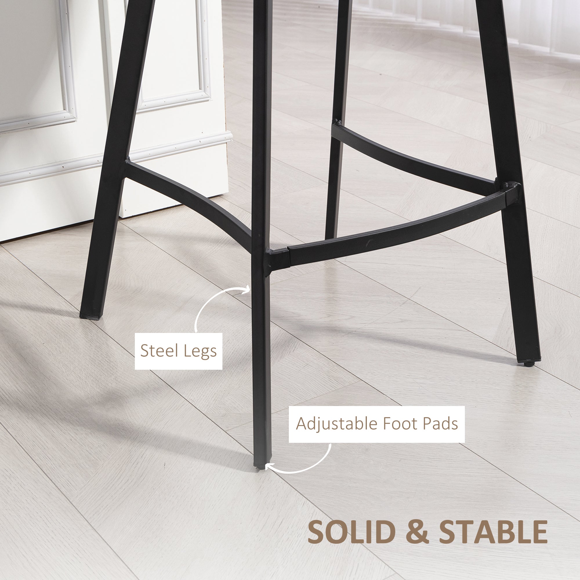 Kozy Bar Stools Set of 2, PU Leather Dining Stools with Backrest, Footrest, for Kitchen, Counter, Breakfast Bar, Light Brown