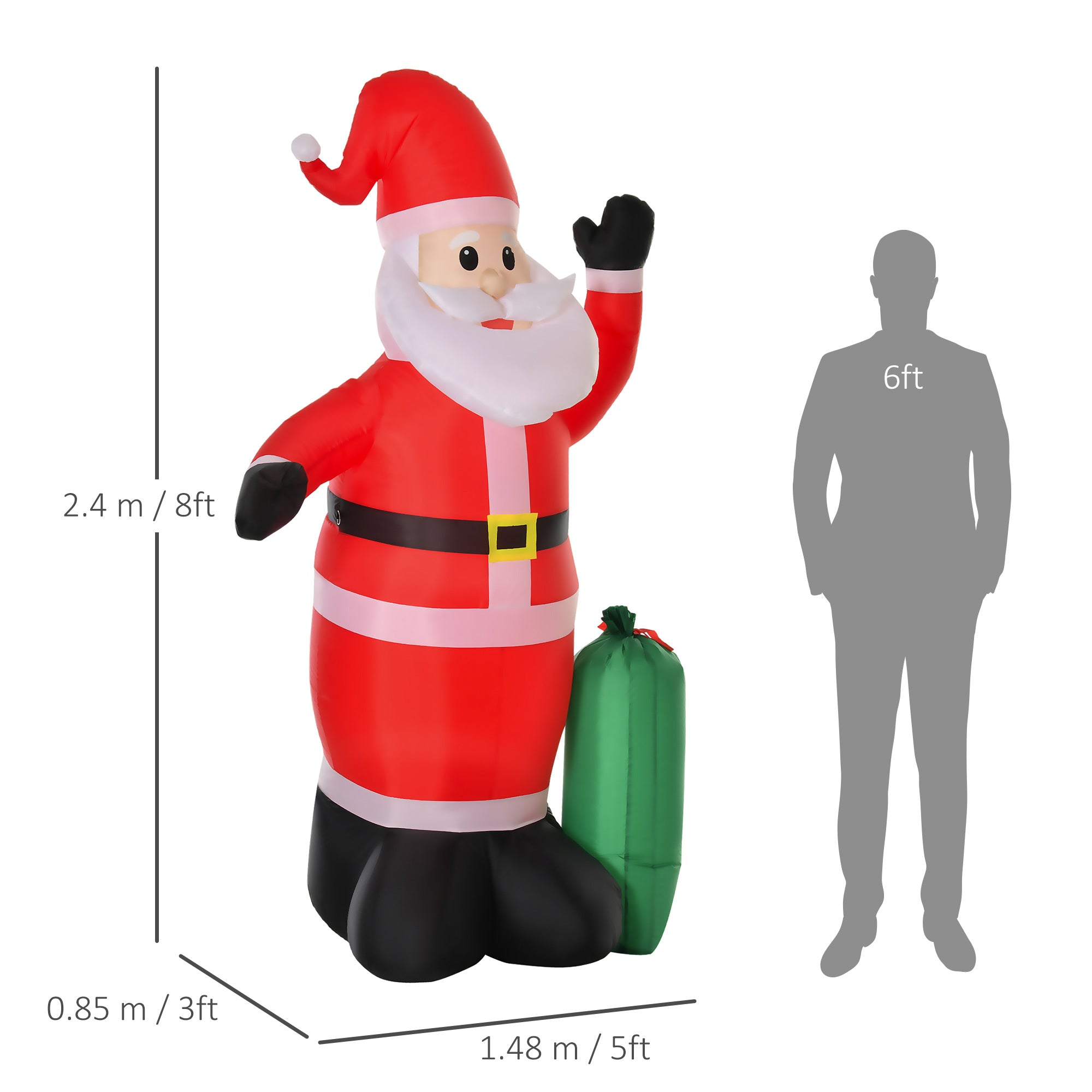 Kozy 7.5ft Inflatable Christmas Santa Claus with LED Air Blown Xmas Décor Holiday Outdoor Yard Decoration