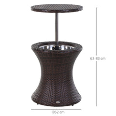 Kozy PE Rattan Ice Bucket Table, Height Adjustable Liftable Outdoor Drinks Cooler, 52 cm Round Garden Beer Cocktail Table with Lid for Bar, Patio, Terrace, Brown