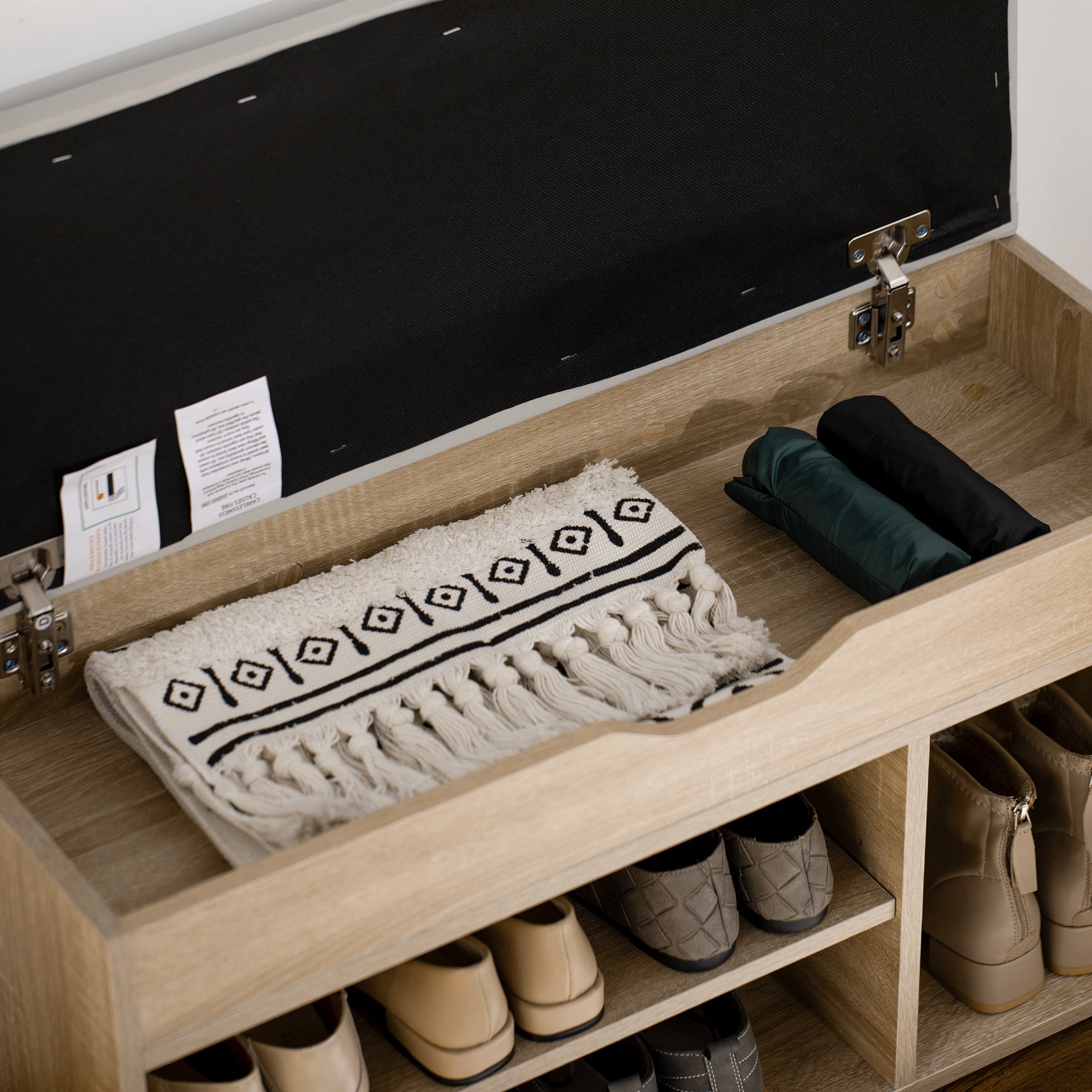 Kozy Shoes Cabinet Bench Hidden Storage Padded Seat Organiser Footwear Rack Hallway Oak Tone