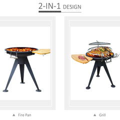 Outsunny Charcoal BBQ Outdoor Garden Adjustable Barbecue Double Grill Party Cooking Fire Pit with Cutting Board - Black | Aosom UK