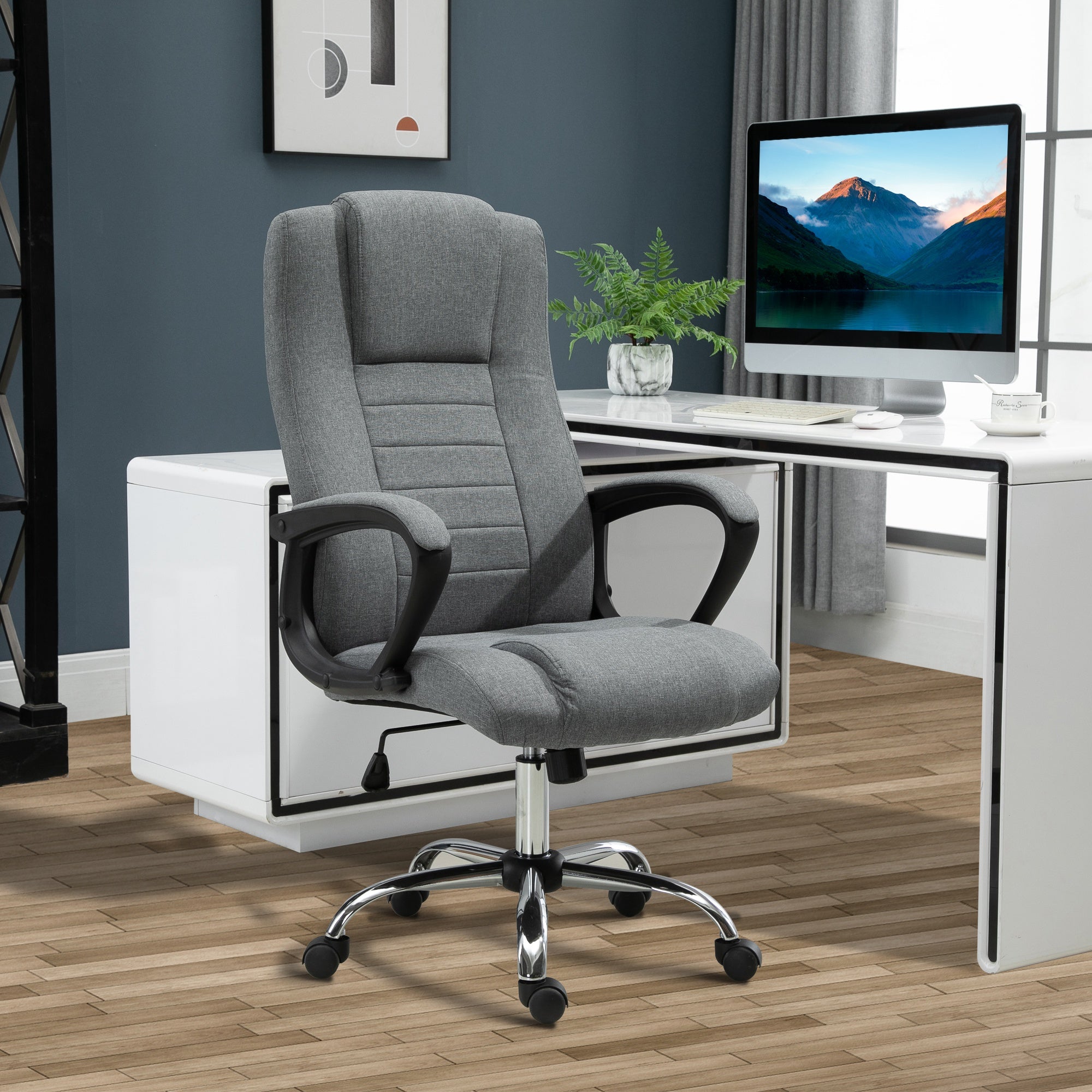Kozy Linen-Look Swivel Office Chair - Dark Grey