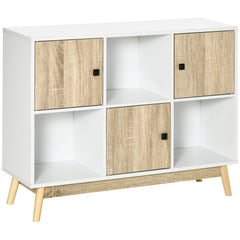 Kozy Storage Cabinet, Bookcase, Display Shelf with 6 Storage Cubes & Doors for Dining Room, Living Room, Natural