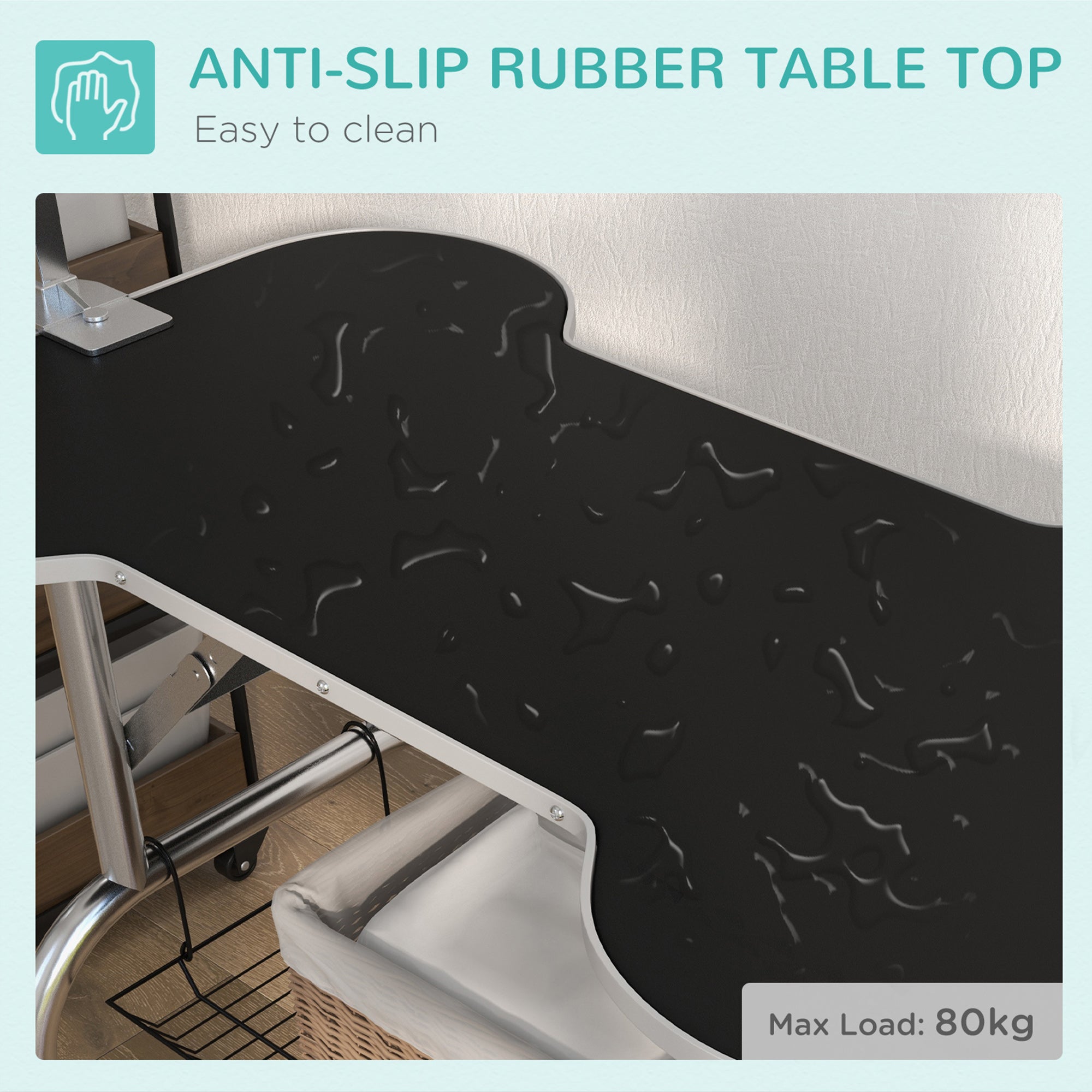 Kozy Foldable Dog Grooming Table Pet Drying Table with Adjustable Arm Non-Slip Rubber Tabletop Aluminium Alloy Edge Stainless Steel Bar Sling 94.5 x 55 x 81cm Black