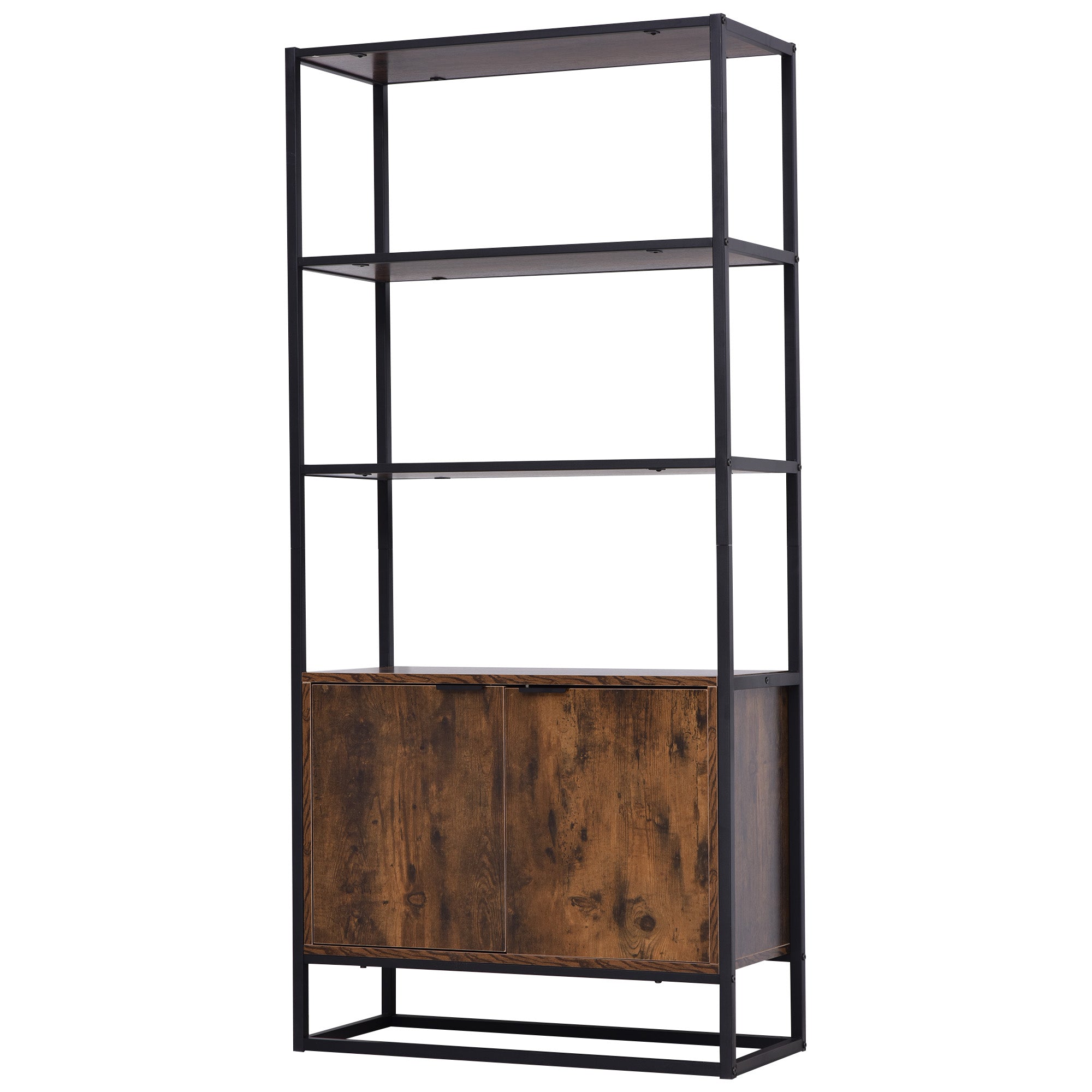 Kozy Industrial Bookshelf, Storage Shelf, Large Bookcase with 3 Open Shelves, Multifunctional Rack for Living Room, Office, Rustic Brown and Black