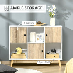 Kozy Storage Cabinet, Bookcase, Display Shelf with 6 Storage Cubes & Doors for Dining Room, Living Room, Natural