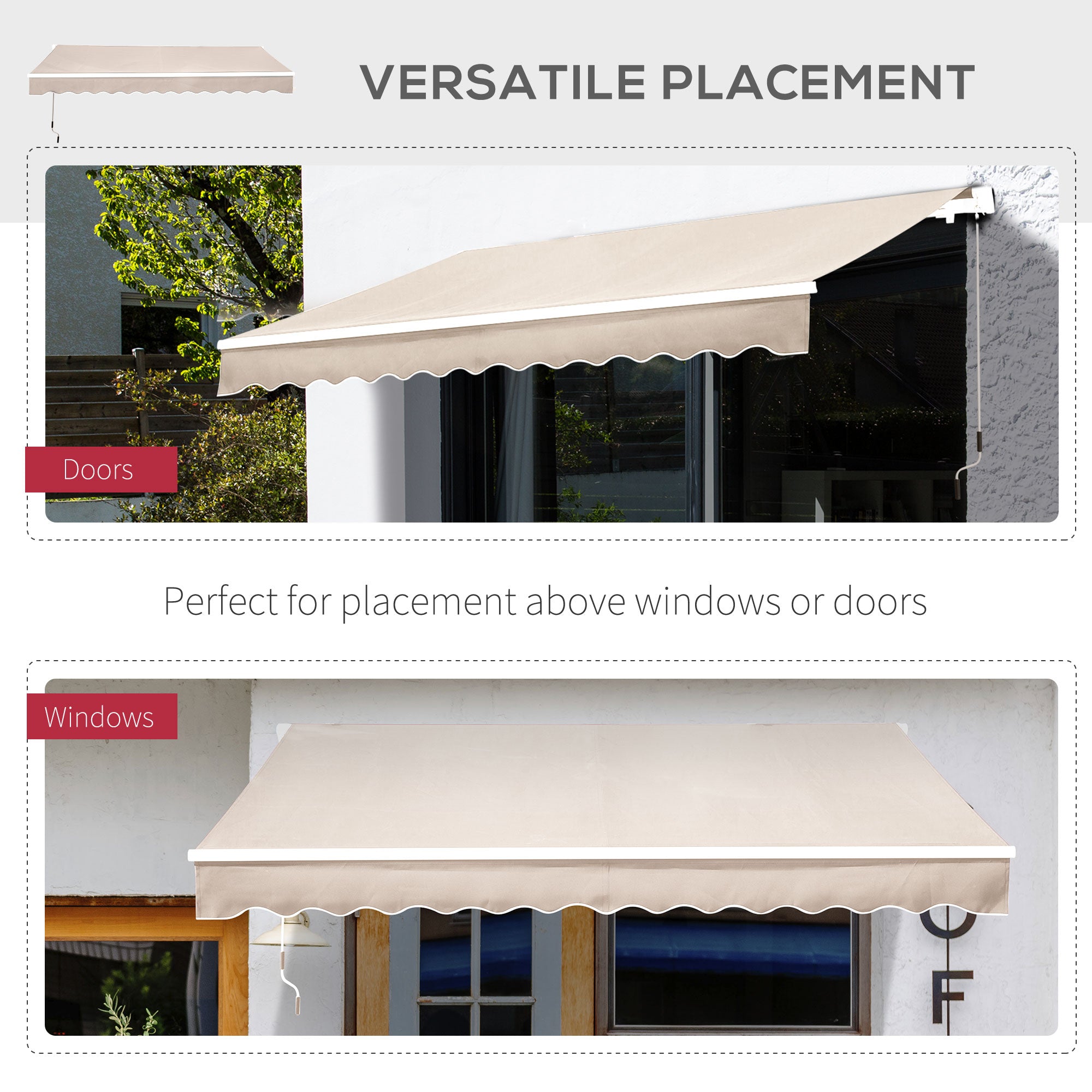 Outsunny 3 x 2.5m Garden Patio Manual Awning Canopy Sun Shade Shelter with Winding Handle Retractable