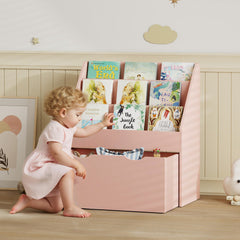 Kozy Bookcase for Kids with Shelves, Drawer, Bookcase for Bedroom, Playroom, Pink