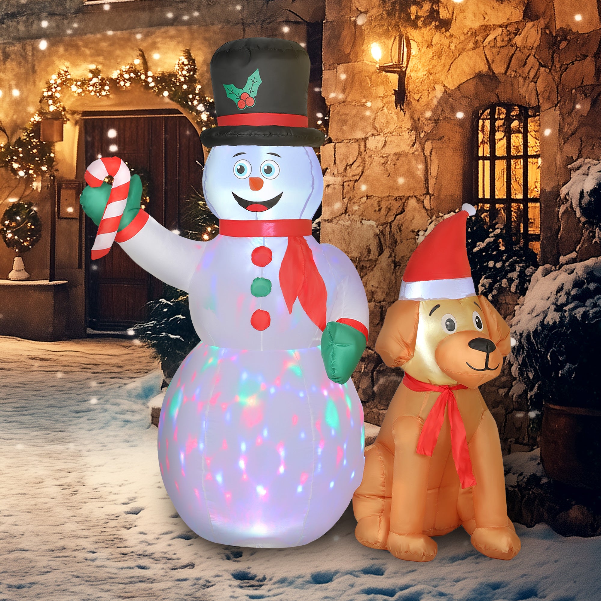 Kozy 6FT Christmas Inflatables Snowman & Dog with Built-in LED Lights and Flashing Light, Blow Up Christmas Inflatable Decoration for Indoor Outdoor Decor, Garden