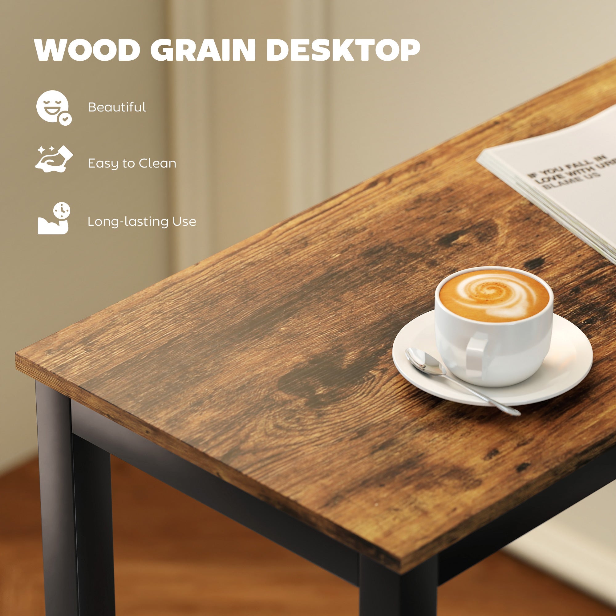 Kozy Rectangular Bar Table, Wood Effect Pub Coffee Table for Small Space, Breakfast Dining, Kitchen, Industrial, Rustic Brown