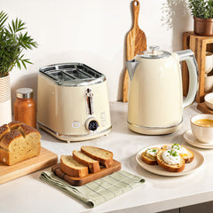 Kozy Polished Retro 40-100°C Kettle and Toaster Set - Cream