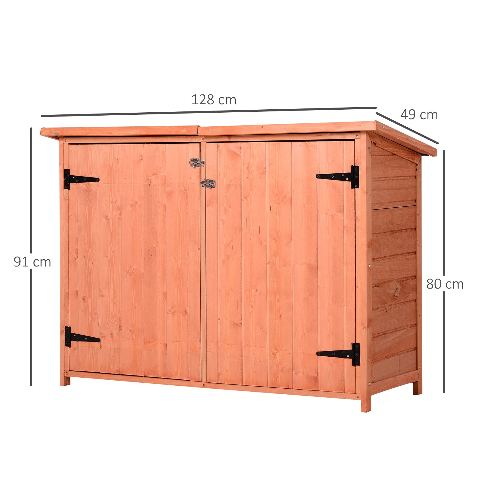 Outsunny Wooden Garden Storage Shed Tool Cabinet Organiser with Shelves Double Door 128L x 50W x 90Hcm