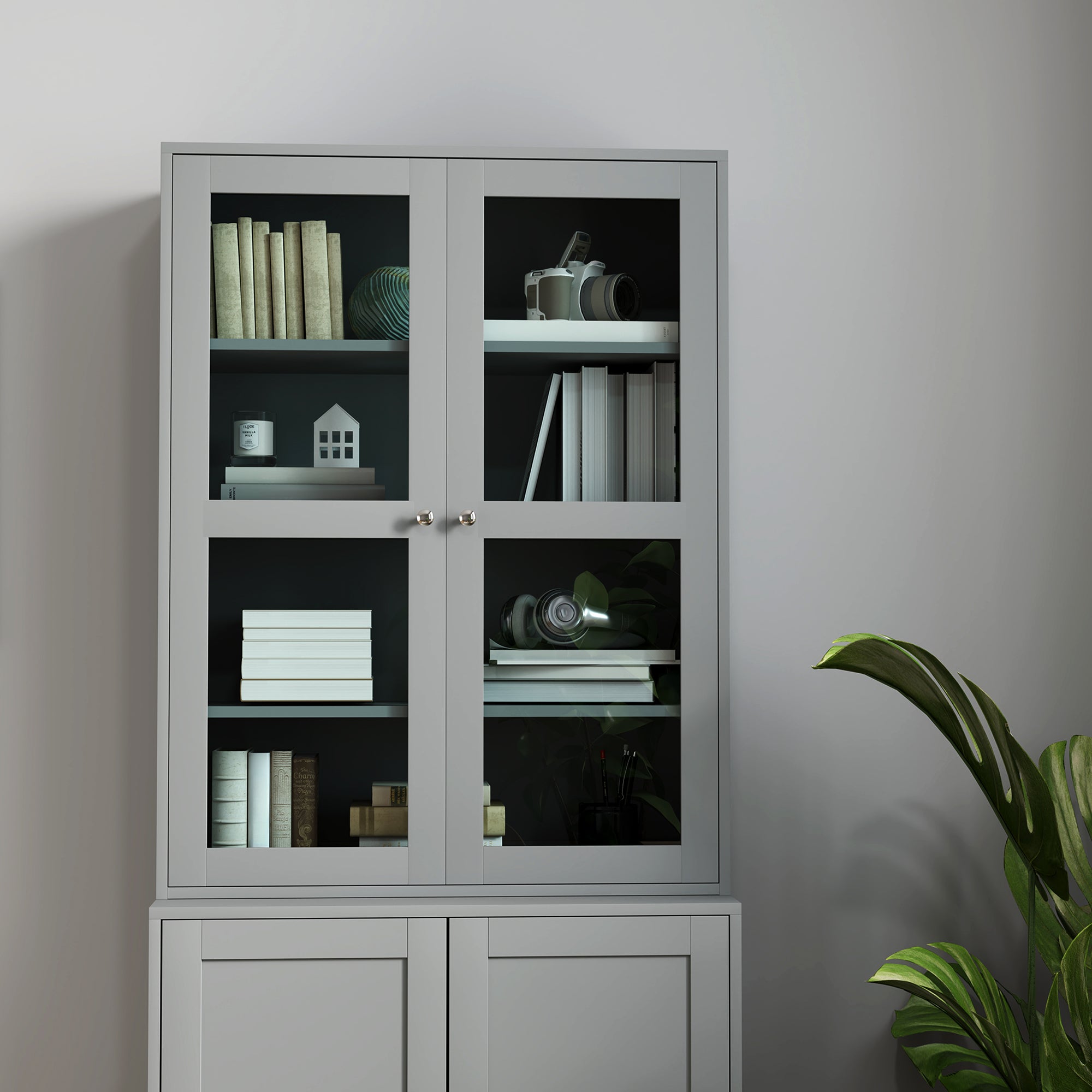 Kozy Double Storage Display Cabinet - Grey