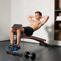 Kozy Foldable Weight Bench, Adjustable Strength Training Sit Up Ab Bench, Incline/Decline, Red