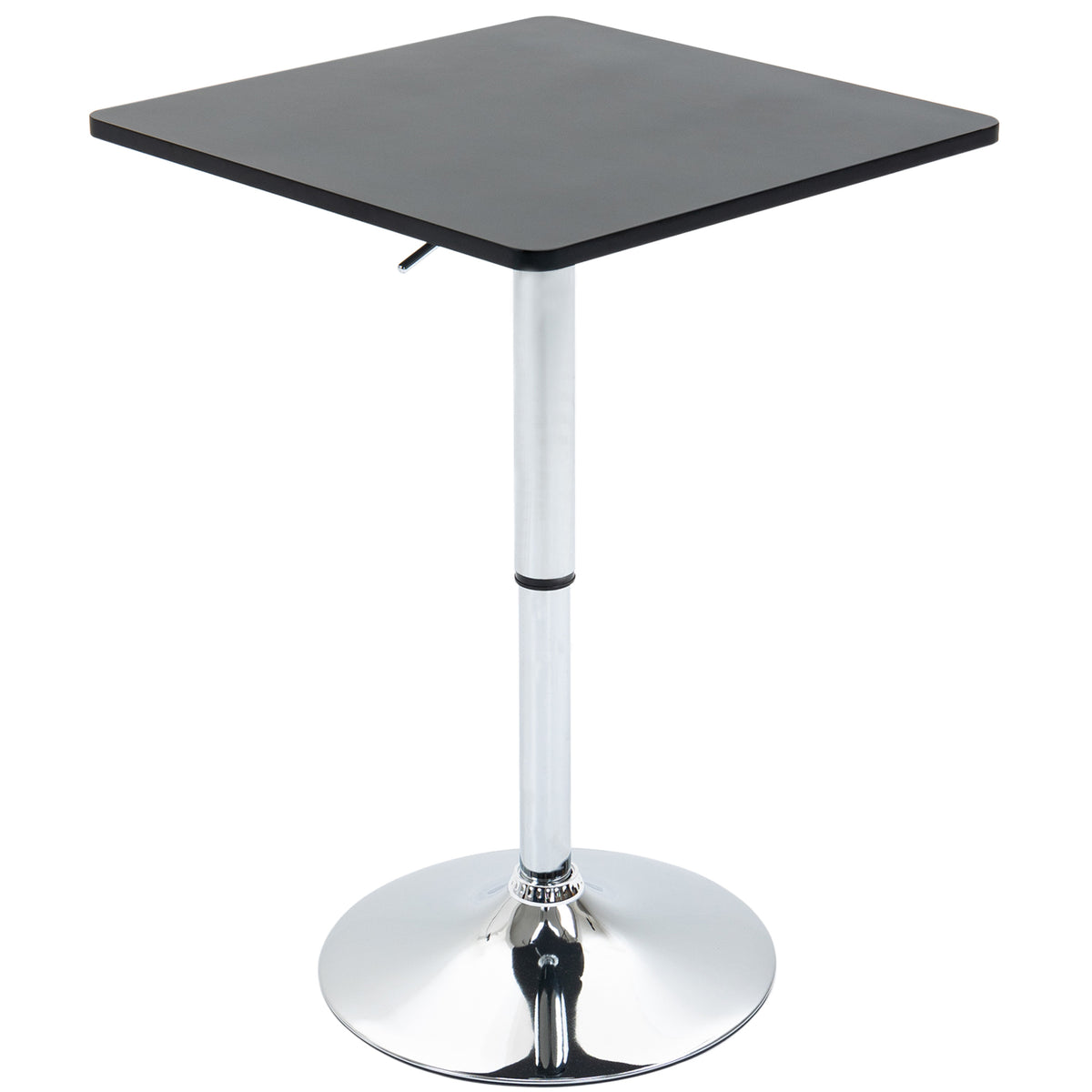 Kozy Modern Height Adjustable Counter Bar Table with 360° Swivel Tabletop and Electroplating Metal Base, Pub Desk for Living Room, Kitchen, Restaurant, Pub, Black and Silver