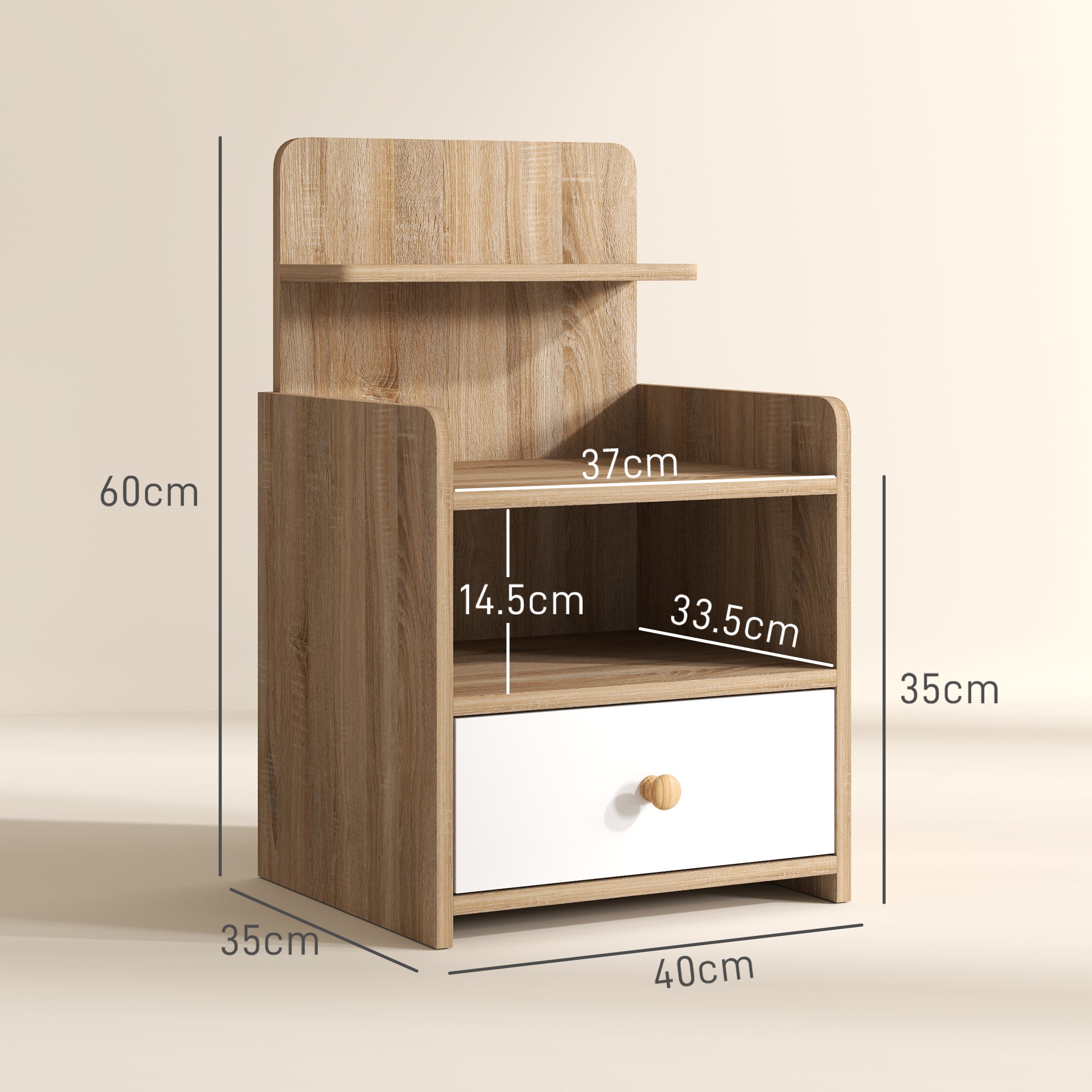 Kozy - Multi-Storage Bedside Table - White/Wood-Effect