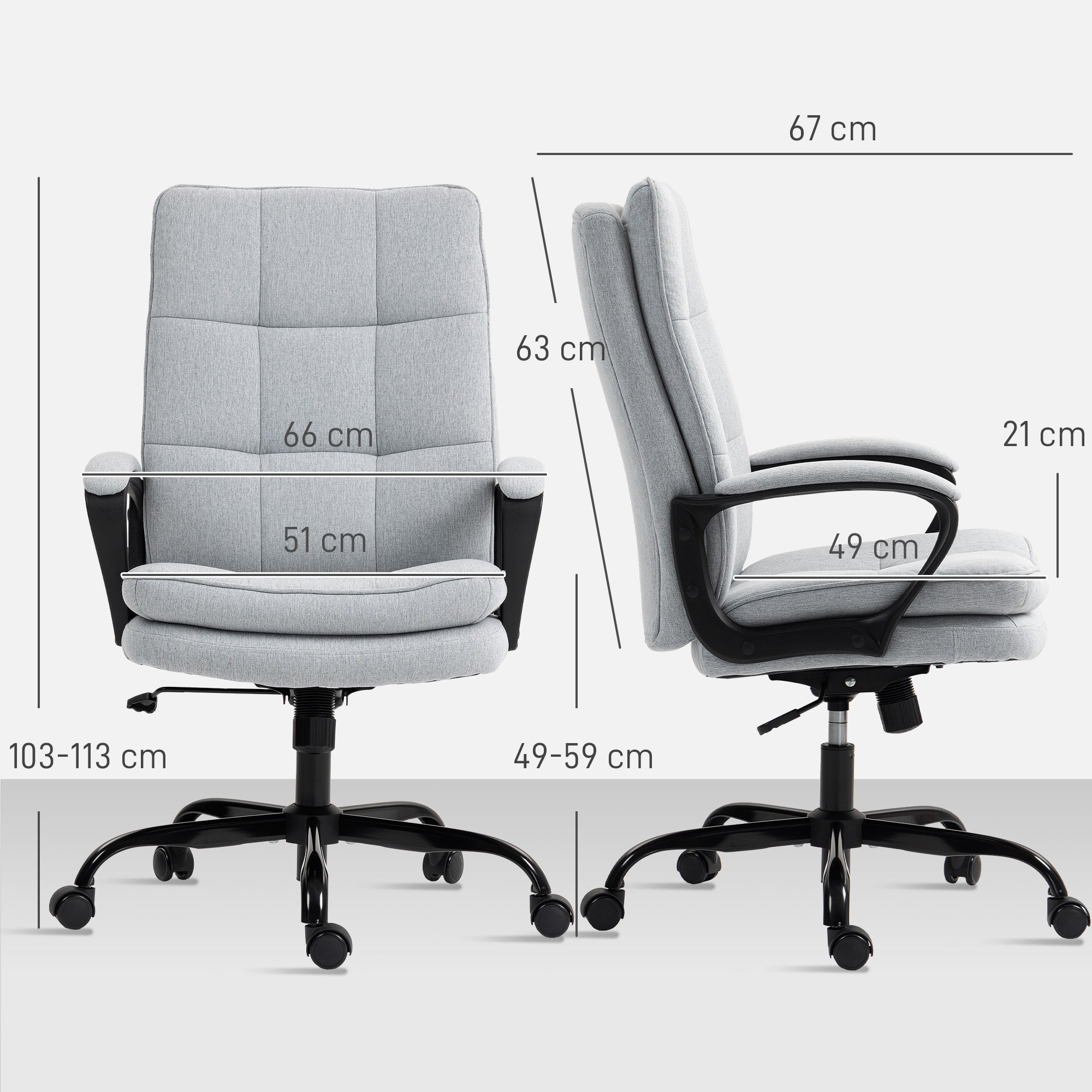 Kozy - Double Padded Linen-Look Office Chair - Light Grey