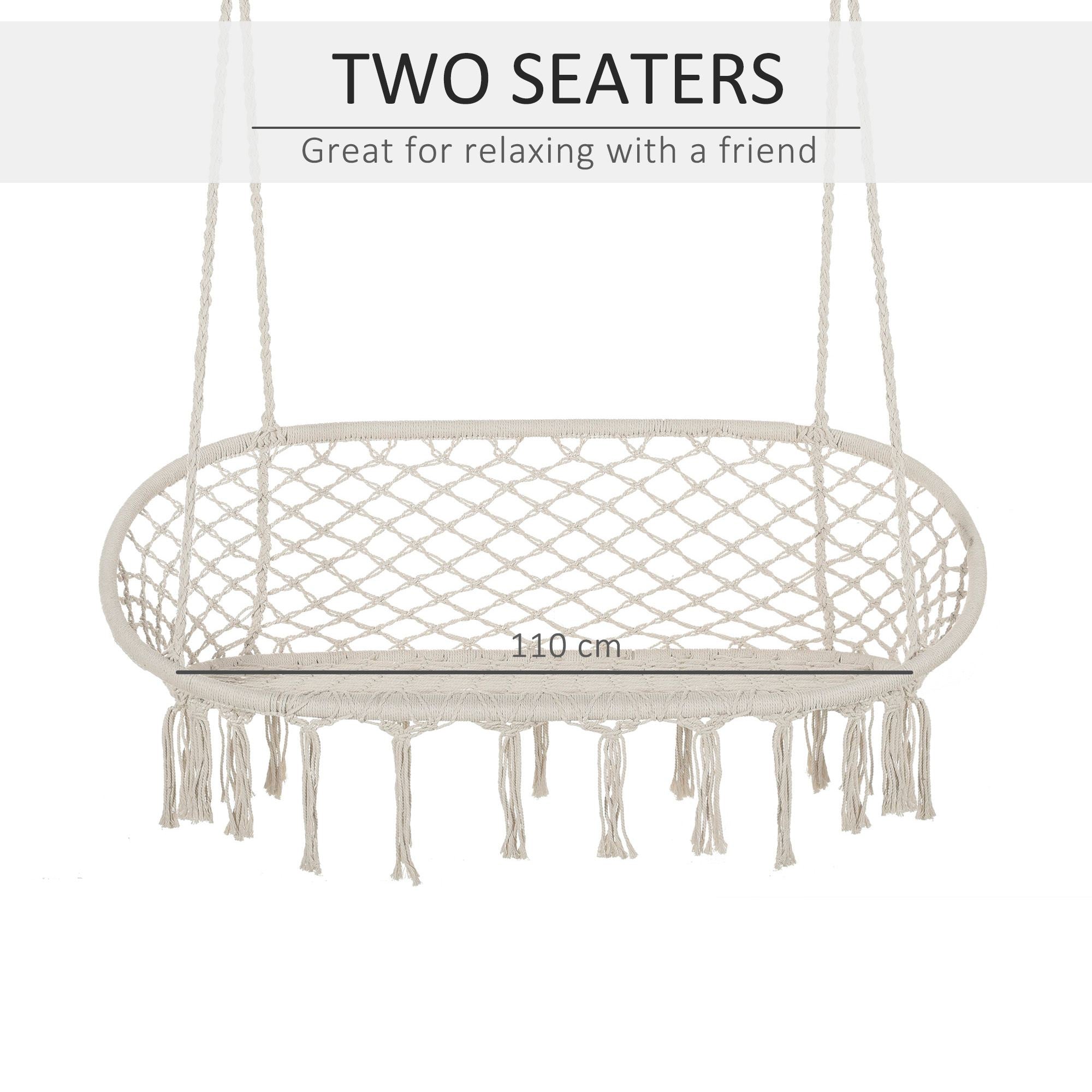 Kozy Hanging Hammock Chair Cotton Rope Porch Swing with Metal Frame, Large Macrame Seat for Patio, Garden, Bedroom, Living Room, Cream White