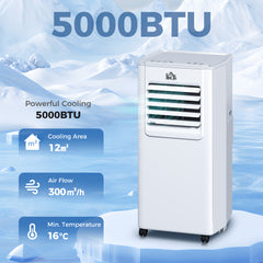 Kozy 5000 BTU Portable Air Conditioner, 4-in-1 Air Conditioning Unit, Dehumidifier, Cooling, Fan, Sleep Mode, with Remote Control, 2 Speeds, 24H Timer, Window Venting Kit, 12m²