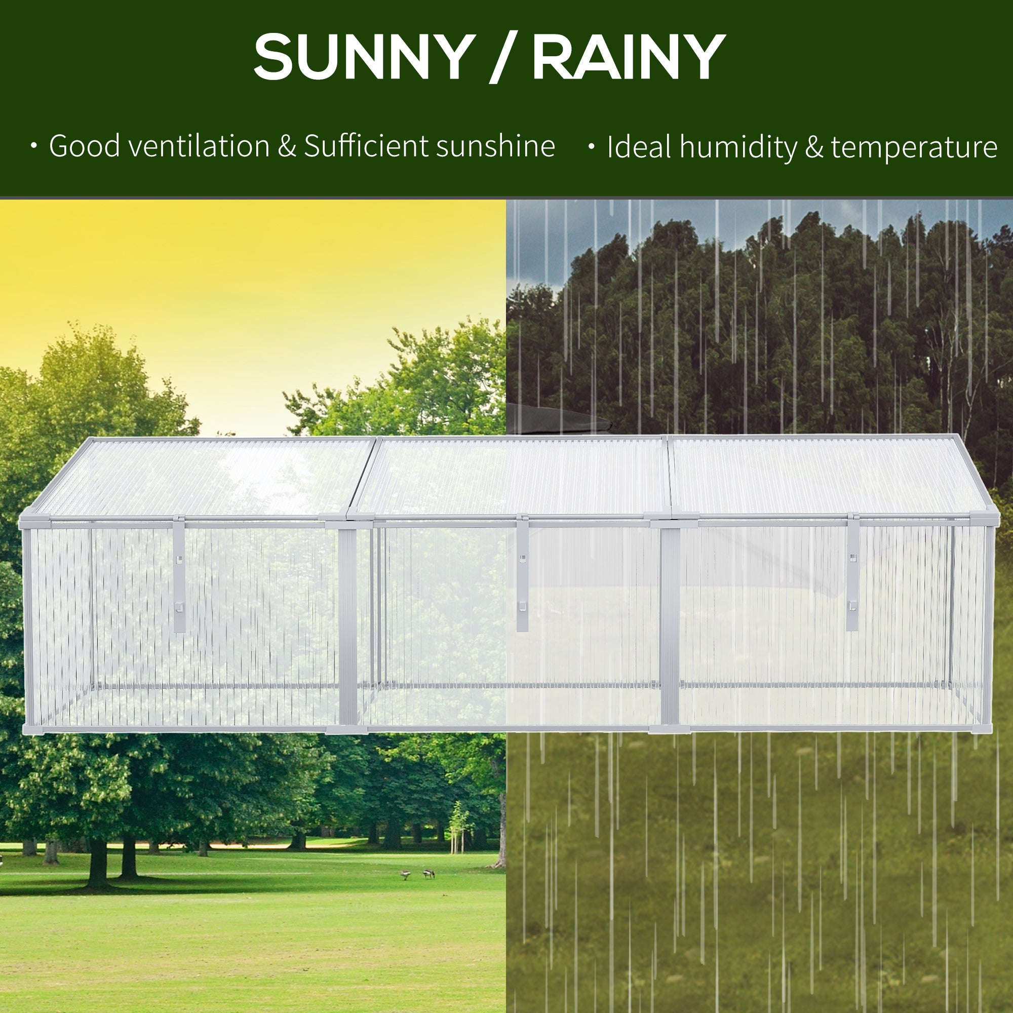 Outsunny Outdoor Greenhouse Polycarbonate Grow House Flower Vegetable Plants Raised Bed Garden Aluminium Cold Frame 180 x 51 x 51 cm