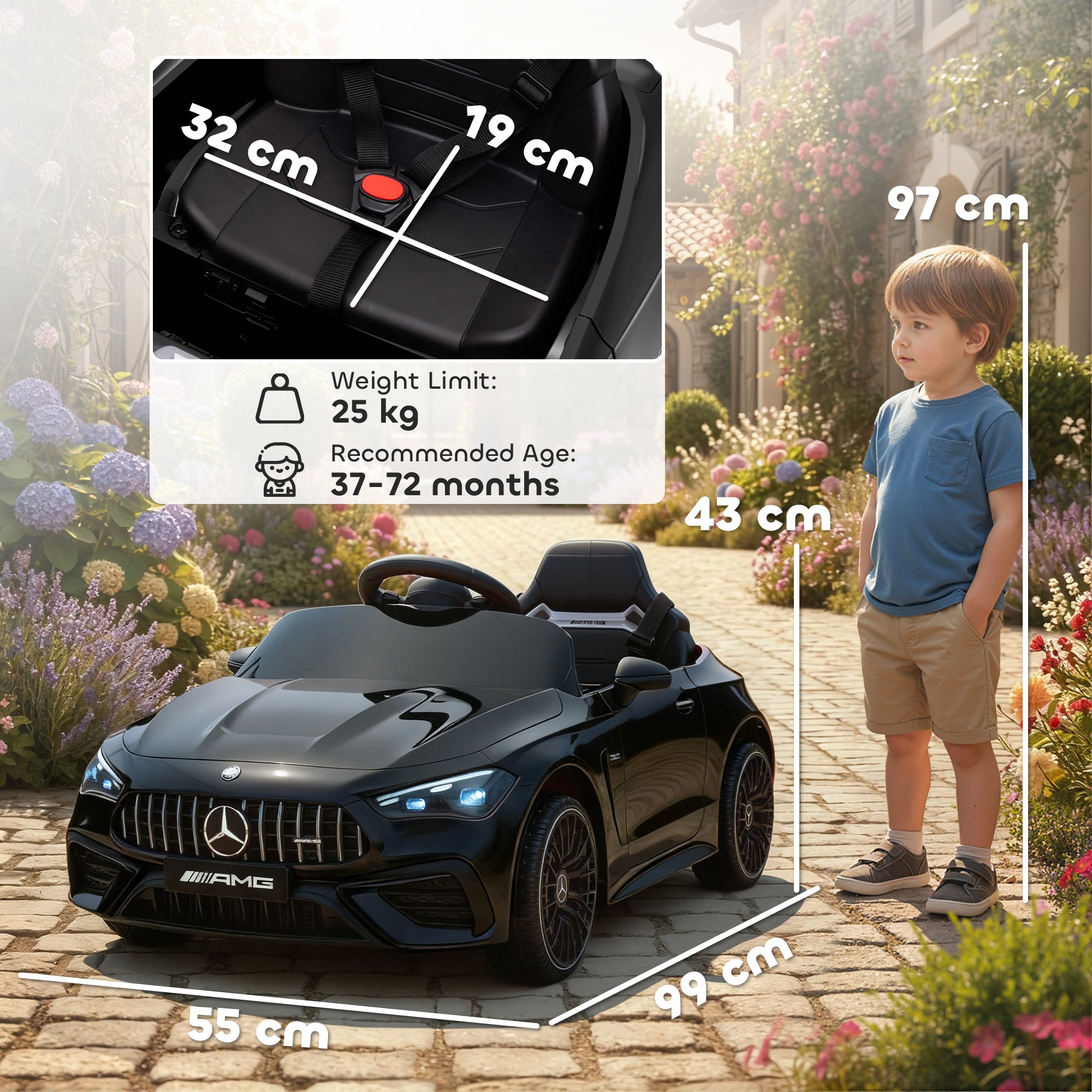 Kozy Licensed Mercedes AMG Kids Electric Car, 12V Ride On Car with Dual Motors, Remote Control for 3-6 Years, Black