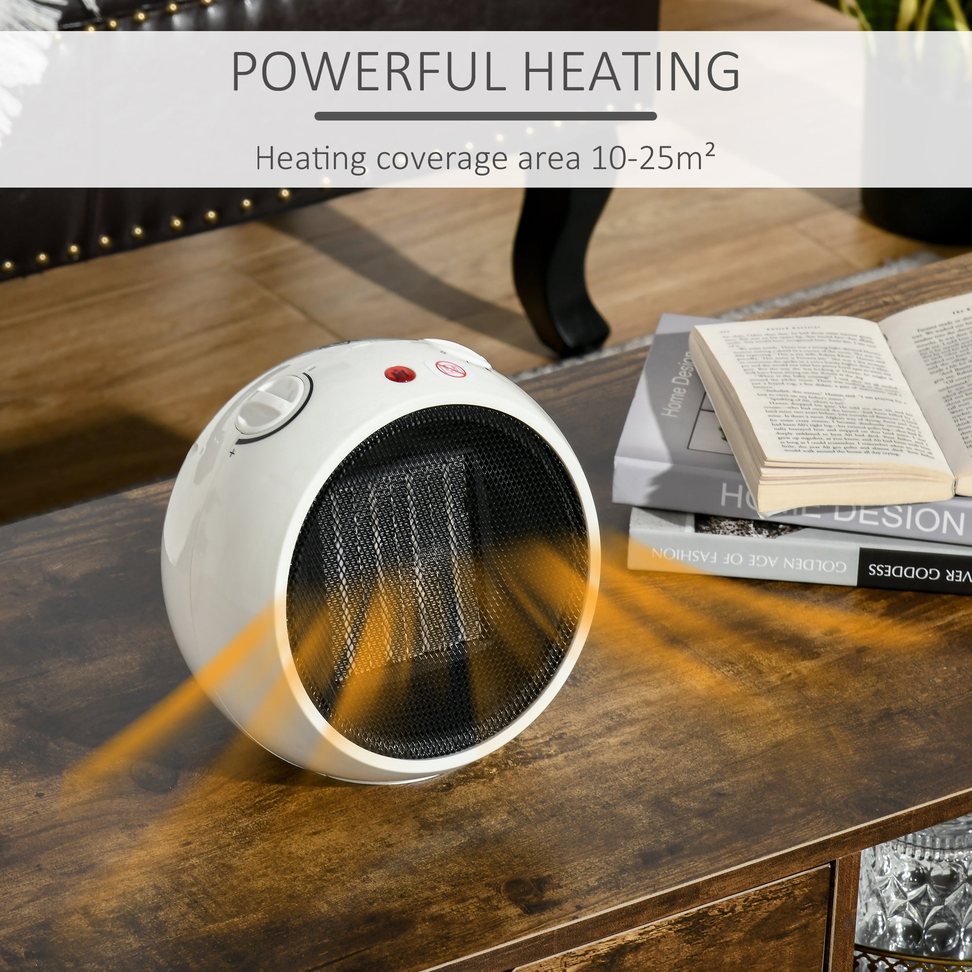 Kozy 1500W Small Space Heater, Ceramic Electric Plug in Fan Heater with 3 Heat Setting, Adjustable Temperature, Tip-Over, Overheating Protection, Low Energy, White