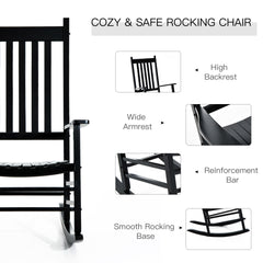 Outsunny Wooden Rocking Chair, Patio Rocker Armchair for Balcony, Deck, Outdoor Porch Garden Seat, Black