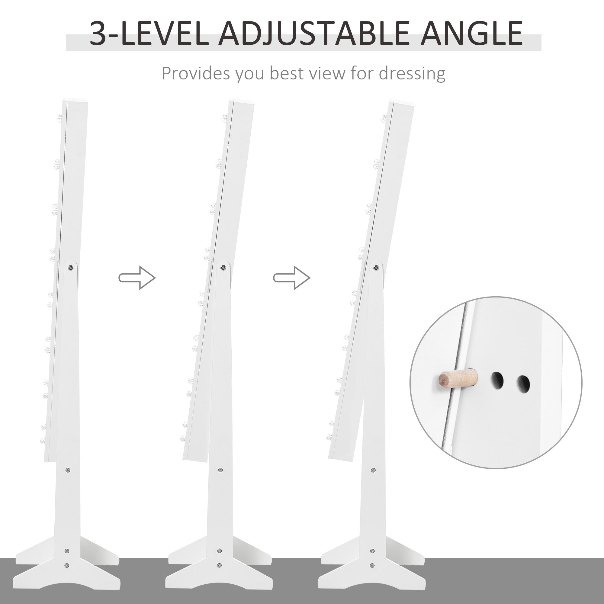 Kozy Free Standing LED Mirrored Jewelry Cabinet Armoire Floor Organiser W/ 3 Angle Adjustable For Rings Earrings Bracelets Cosmetics Warm White