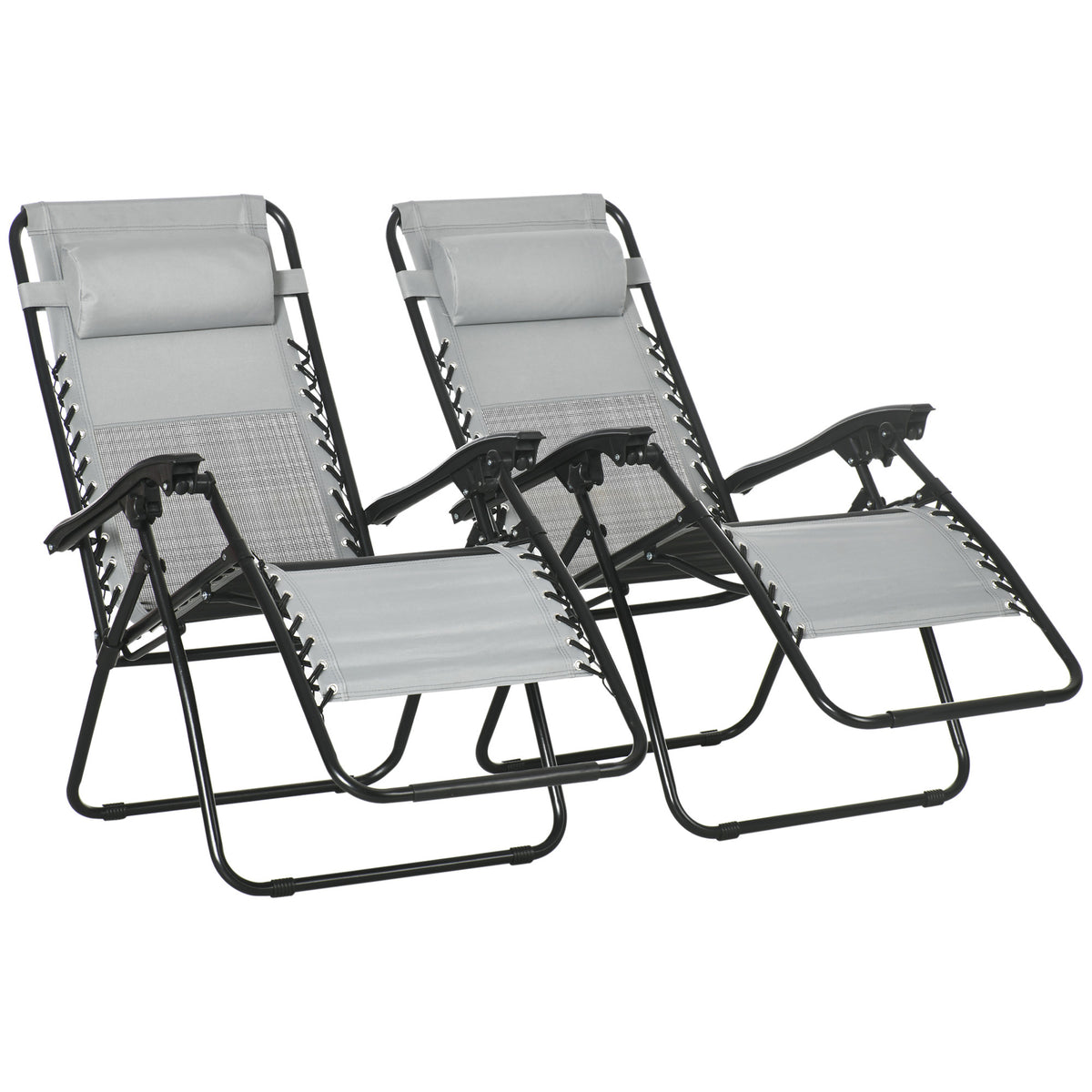 Kozy Garden Recliner Chairs Set of 2, Outdoor Foldable Zero Gravity Chairs Set w/ Footstool and Detachable Headrest, Grey