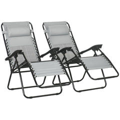 Kozy Garden Recliner Chairs Set of 2, Outdoor Foldable Zero Gravity Chairs Set w/ Footstool and Detachable Headrest, Grey