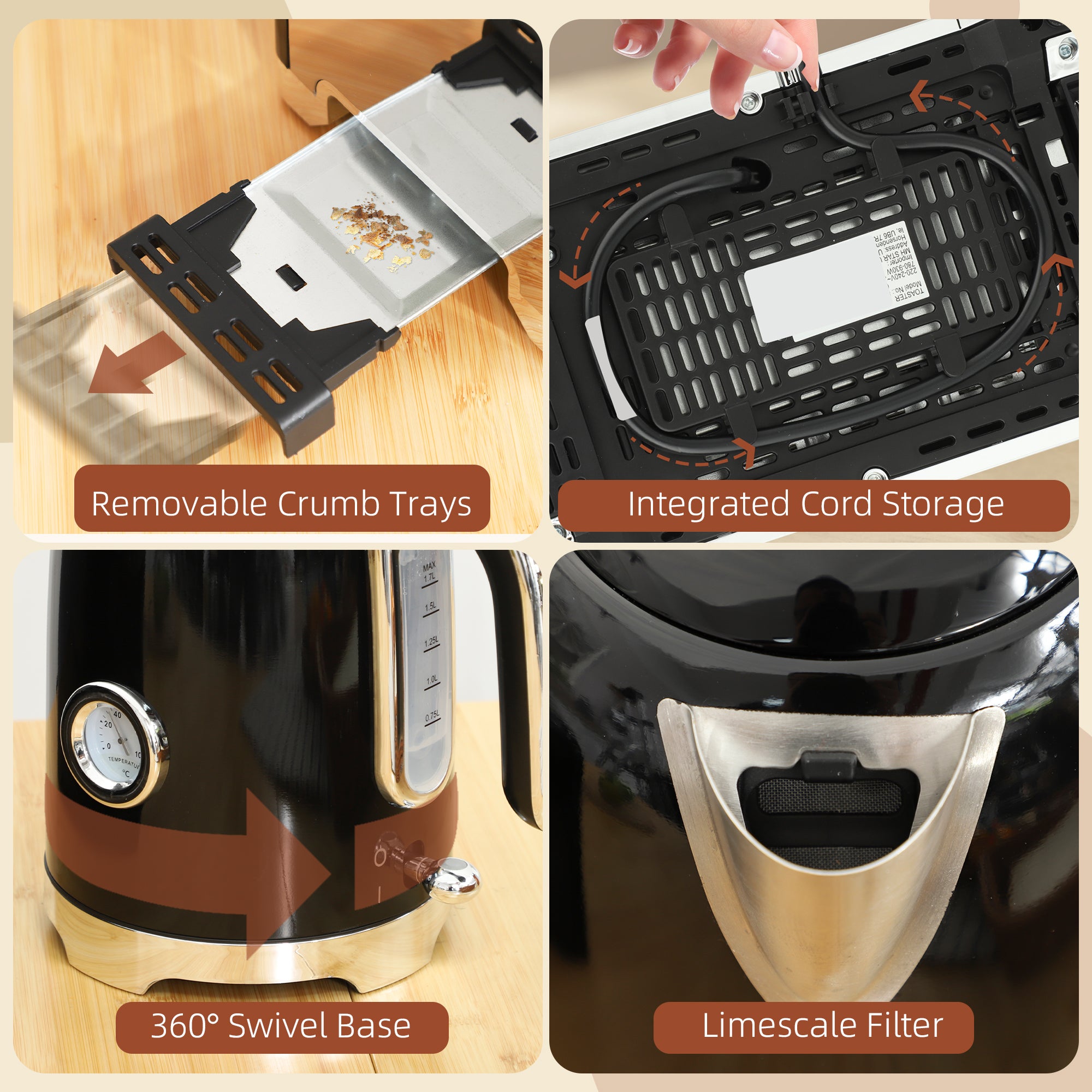 Kozy - Retro Toaster and Kettle Set - Black