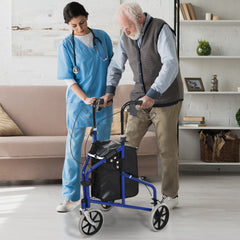 HOMCOM Tri Rollator Walker for Seniors and Handicapped, Three Wheel Rollator with Handbrakes, Adjustable Height, PU Storage Bag, Metal