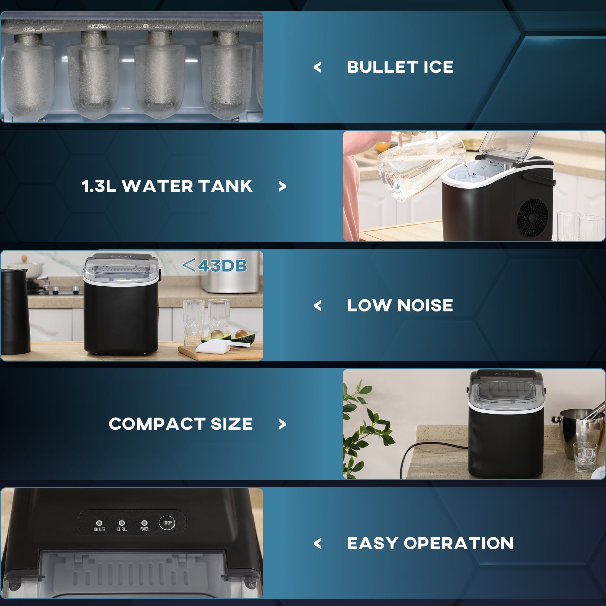 Kozy - Ice Maker Machine Counter Top, 12Kg in 24 Hrs, 9 Cubes Ready in 6-12Mins, Portable Ice Cube Maker with Ice Scoop and Basket, Black