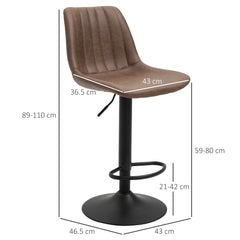 HOMCOM Barstools 2 Piece Adjustable Height Dining Counter Chair 360° Swivel with Footrest for Home Pub, Brown