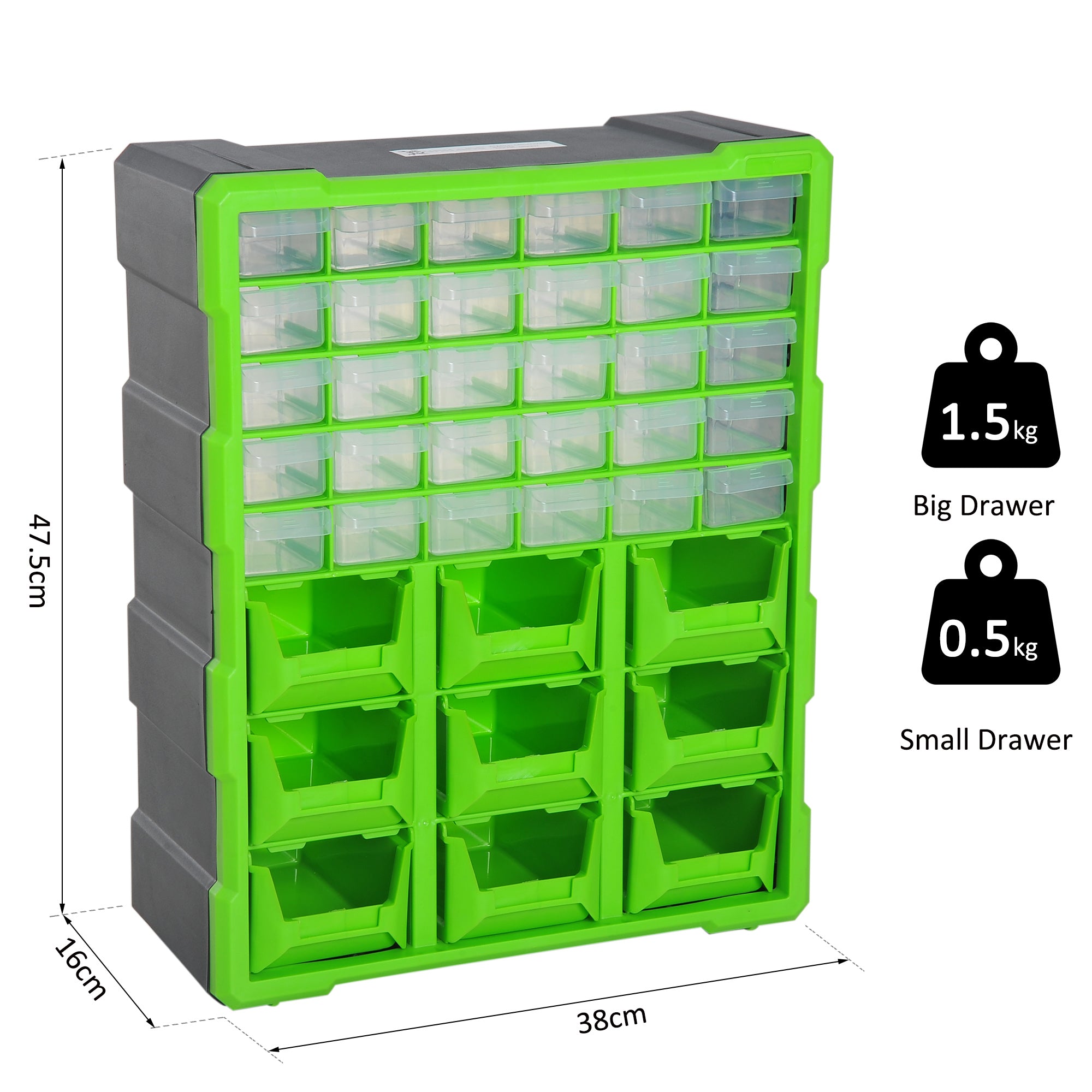 Kozy Plastic 39 Drawer Parts Organiser Wall Mount Storage Cabinet Garage Small Nuts Bolts Tool Clear