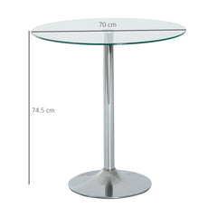 HOMCOM Round Bar Table Pub Bistro Wine Counter w/ Tempered Glass Top Chrome Stand, 70 x 70 x H74.5cm