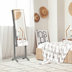 Kozy Jewellery Cabinet with LED Light, Lockable Jewellery Organiser with Full-Length Mirror for Bedroom Dressing Room, Grey