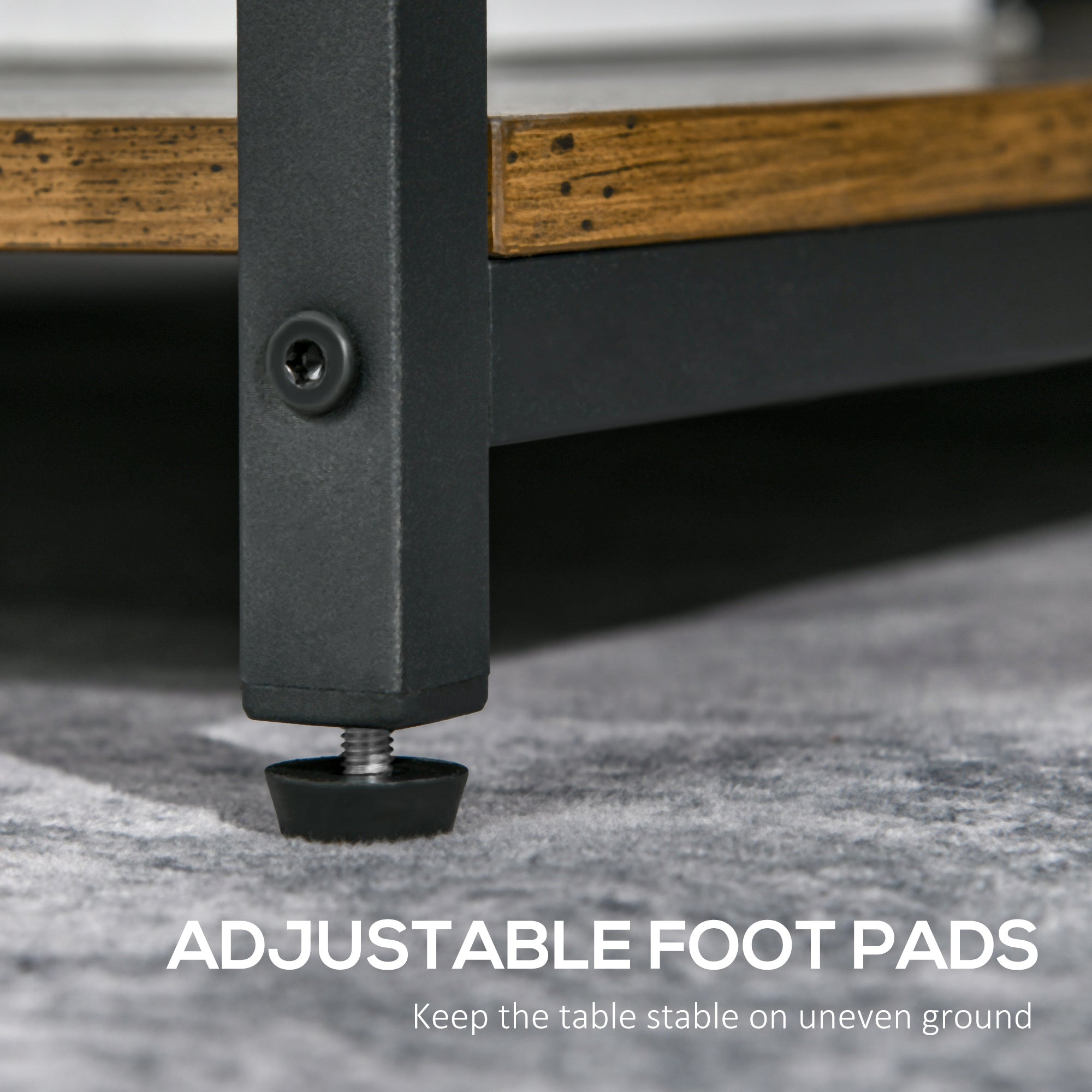 Kozy Coffee Table, Living Room Table with 3-Tier Storage Shelves, Square Tea Table for Home Office, Rustic Brown