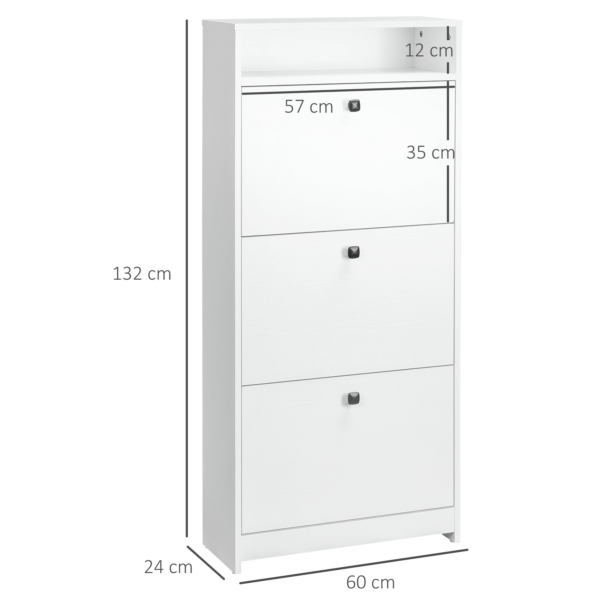 Kozy Narrow Shoe Cabinet with 3 Flip Doors, 14-18 Pairs Shoe Cupboard with Open Shelf for Slim Hallway and Entryway, 24 x 60 x 132 cm, White