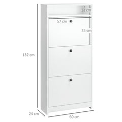 Kozy Narrow Shoe Cabinet with 3 Flip Doors, 14-18 Pairs Shoe Cupboard with Open Shelf for Slim Hallway and Entryway, 24 x 60 x 132 cm, White