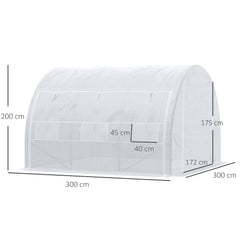 Kozy 3 x 3 x 2 m Polytunnel Greenhouse with Roll-up Side Walls, Walk-in Grow House Tent with Steel Frame, Reinforced Cover, Zipped Door and 6 Mesh Windows for Garden, White