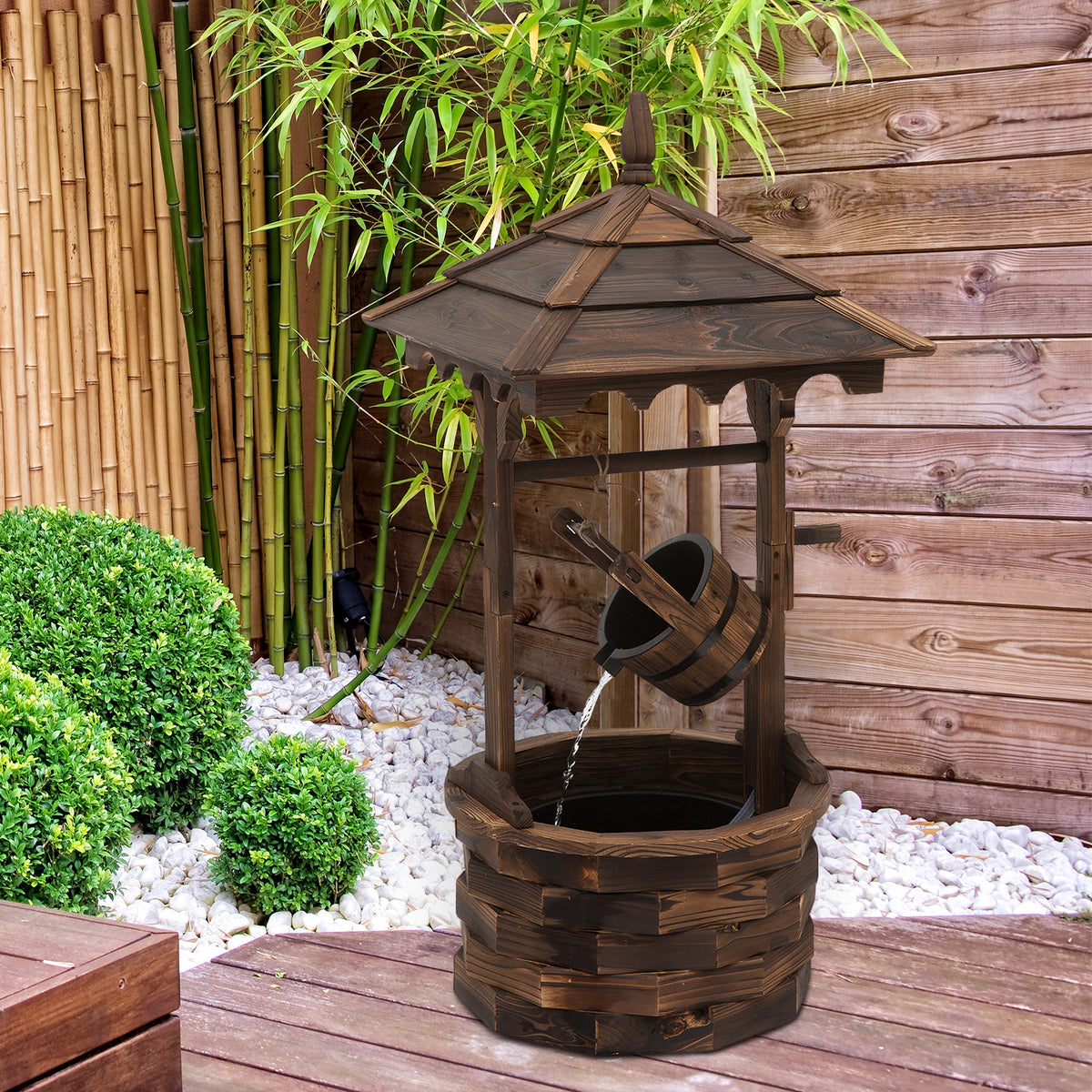 Outsunny Fir Wood Outdoor Garden Décor Wishing Well Waterfall