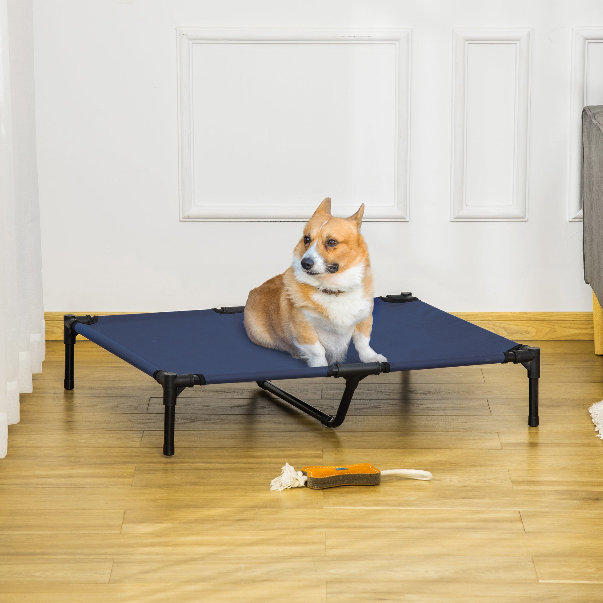 Kozy Raised Dog Bed Cat Elevated Lifted Portable Camping w/ Metal Frame Blue (Large)