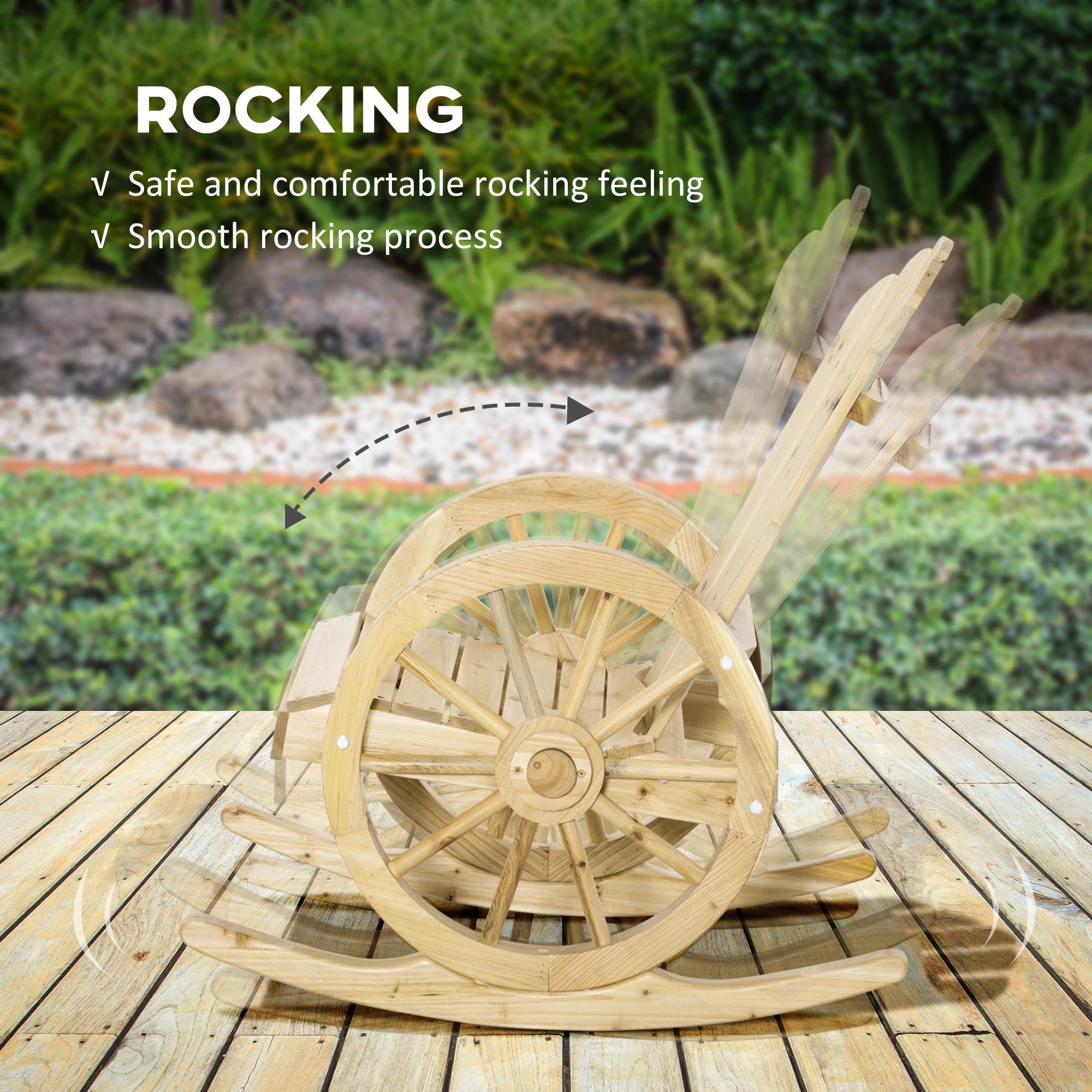 Kozy Wooden Adirondack Rocking Chair Reclining Armchair Outdoor Garden Furniture Patio Porch Rocker - Natural