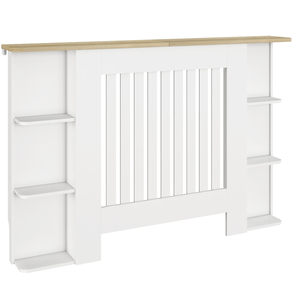 Kozy Radiator Cover with Open Storage Shelves, Vertical Slatted Cabinet Shelf Heater Cover for Living Room, Hallway, Medium, White (H: 83 / W: 124 / D: 19 cm)