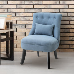 HOMCOM Fabric Single Sofa Dining Chair Tub Chair Upholstered W/ Pillow Solid Wood Leg Home Living Room Furniture Blue | Aosom UK