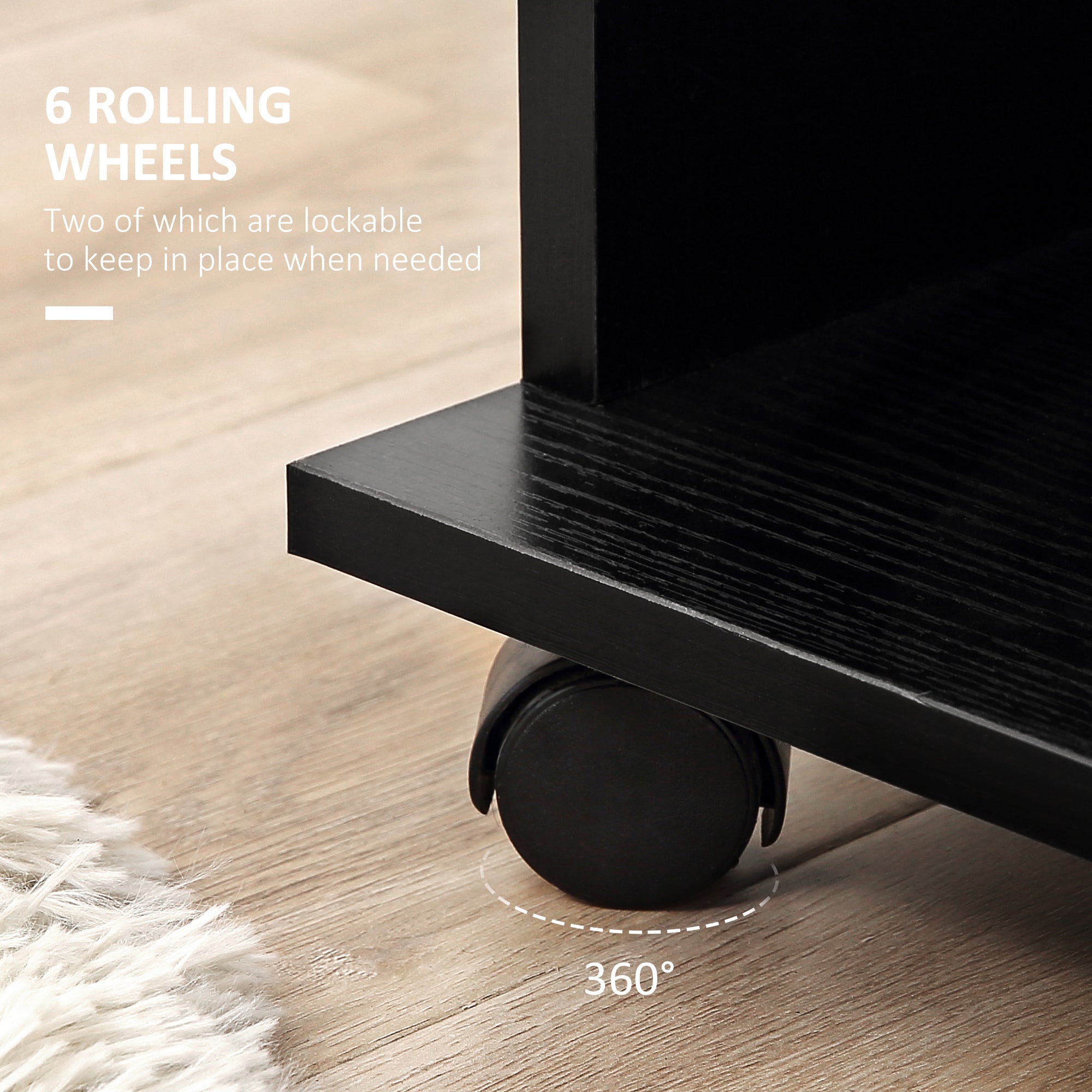 Kozy Open Wardrobe Double Mobile Storage Shelves Organizer W/6 Wheels-Black