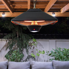 Outsunny 2kw Outdoor Hanging Ceiling Mounted Aluminium Halogen Electric Heater LED Garden Patio Warmer w/Remote Control